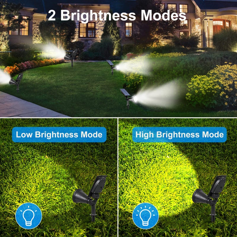 T-SUN Solar Spotlights Outdoor, 2 Pack White LED Landscape Lights, Waterproof Solar Powered Light with Auto On/Off, Adjustable Wall Lights for Yard, Garden, Patio, Driveway, Pool - Image 2